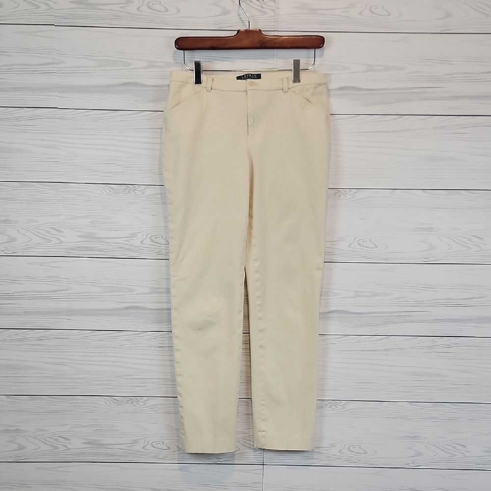 Lauren Ralph Lauren Light Cream Straight-Leg Cotton Pants Womens Size 4